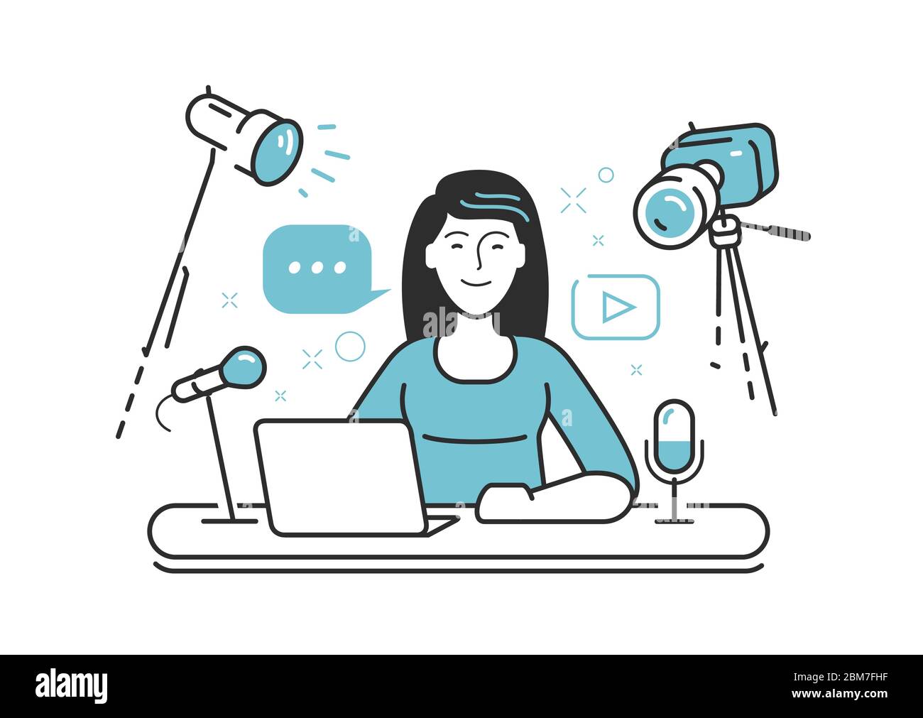 Podcasting, live streaming. Video content for posting on social networks. Vector illustration Stock Vector