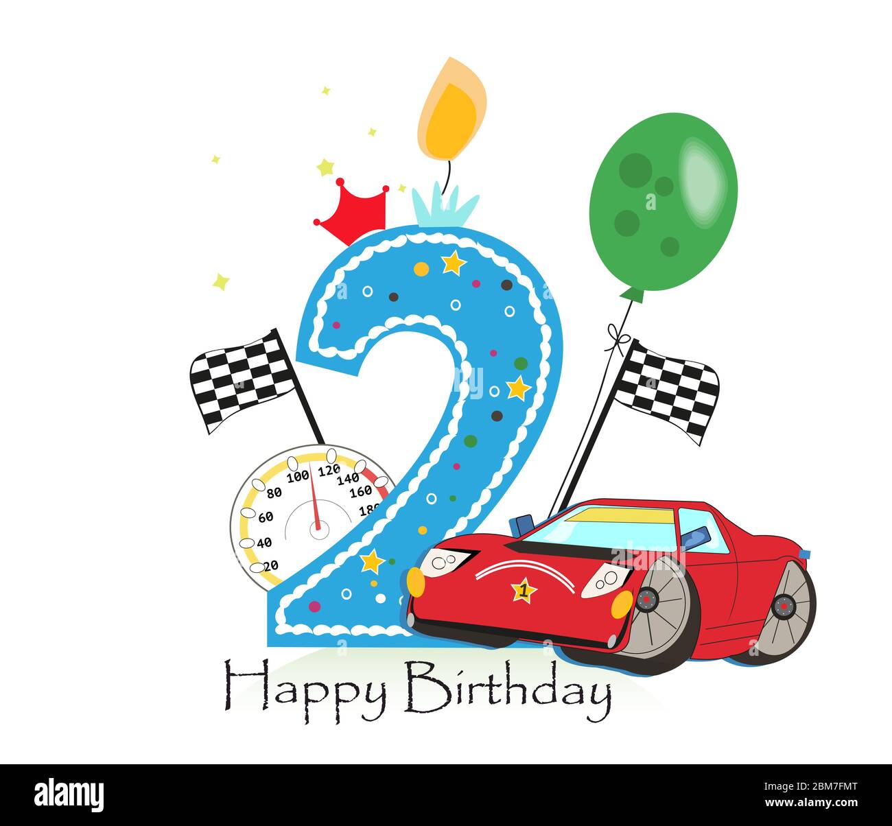 Second birthday greeting card. Car vector illustration background Stock  Vector Image & Art - Alamy