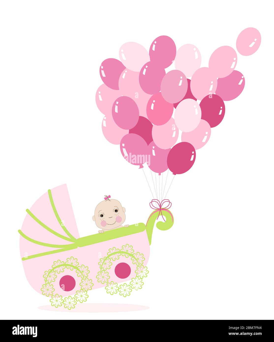 Baby girl stroller with balloon. Baby shower greeting card Stock Vector ...