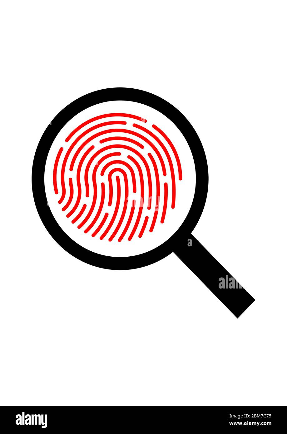 Biometric thumbprint magnified through a magnifying glass. Stock Vector