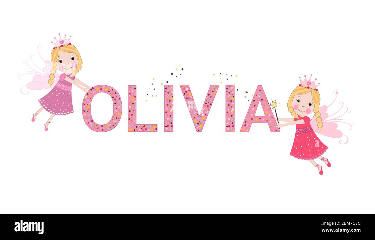 Olivia female name with cute fairy tale vector Stock Vector Image & Art