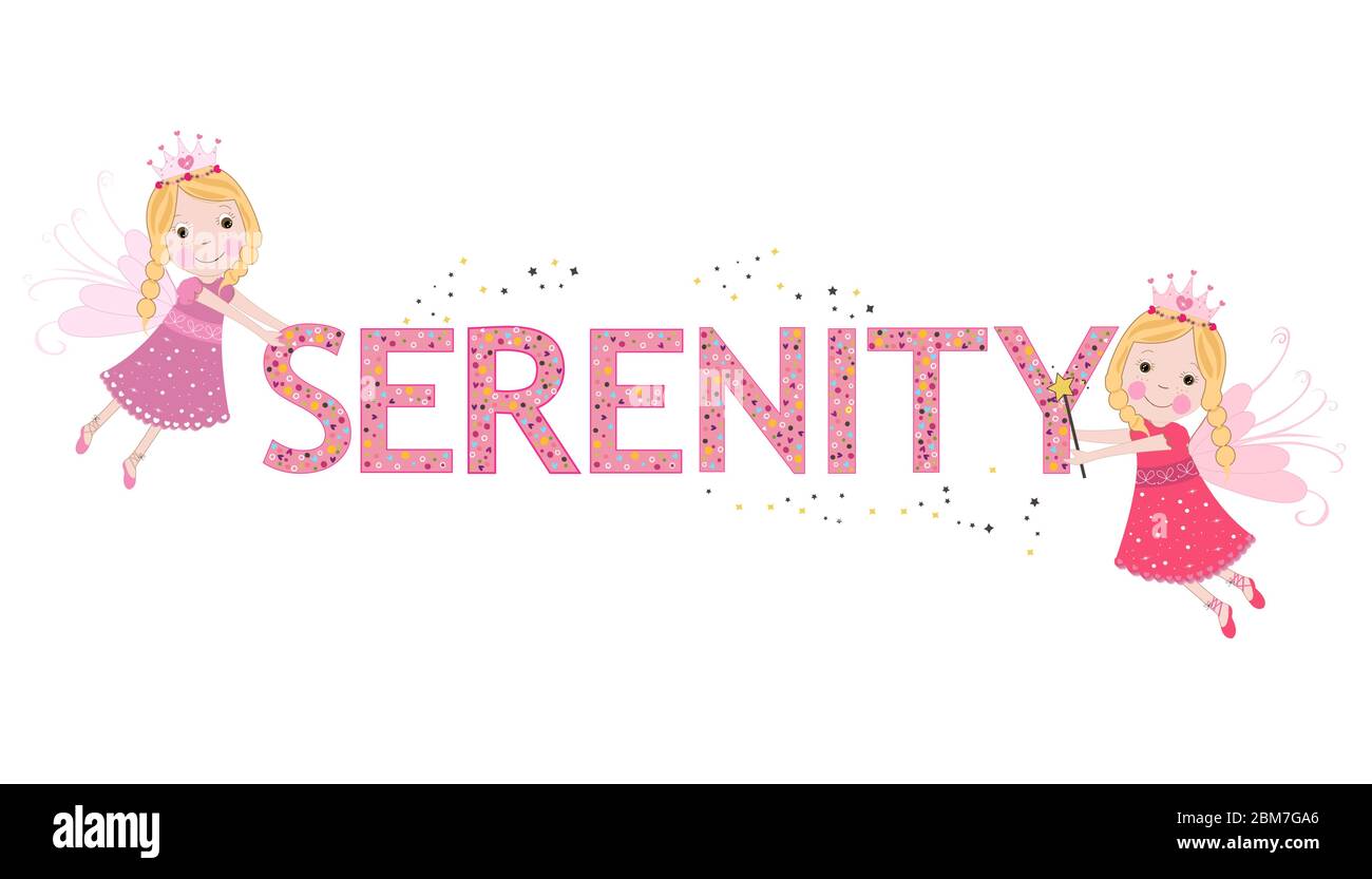 Serenity female name with cute fairy tale vector Stock Vector Image