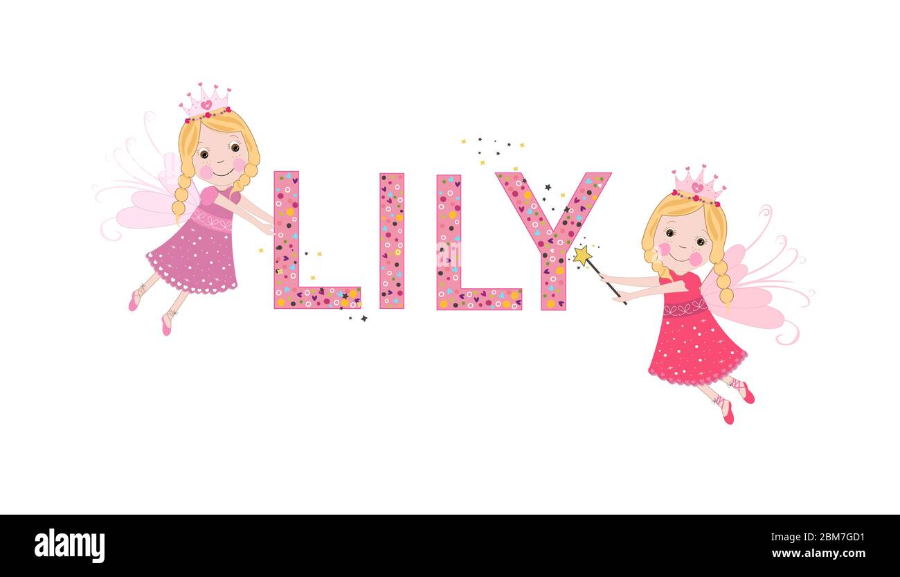 Lily female name with cute fairy tale vector Stock Vector Image & Art