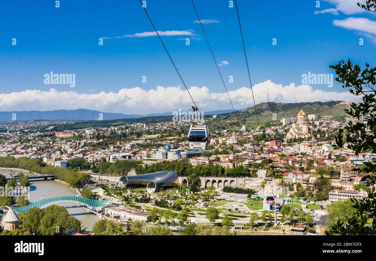 Funicular railway from Rike Park to Narikala Fortress in old Tbilisi ...