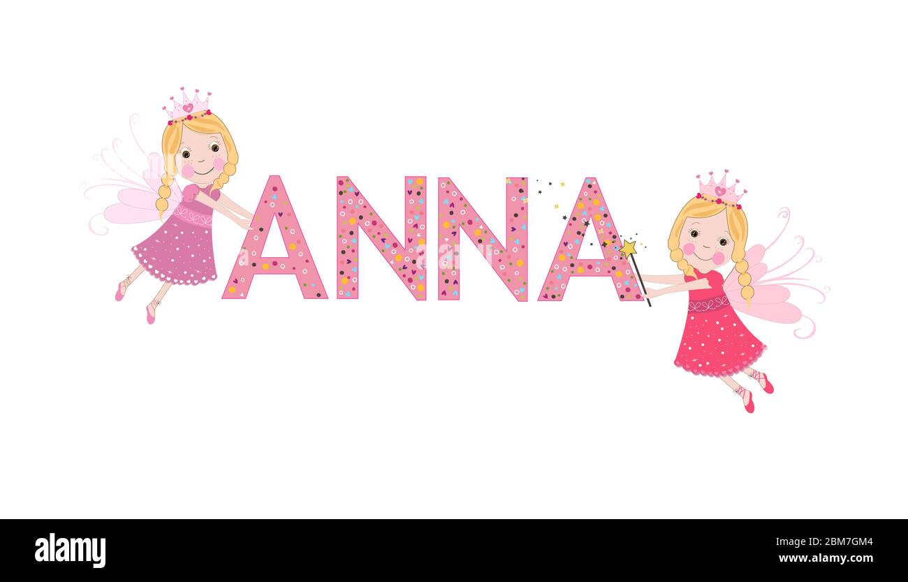 Anna female name with cute fairy tale vector Stock Vector