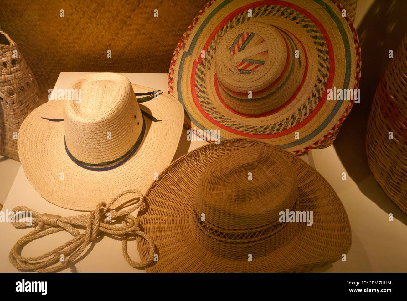 Salvadoran traditional men's straw hats in the Museo Nacional de Antropologia David J. Guzman in San Salvador, El Salvador, Central America Stock Photo