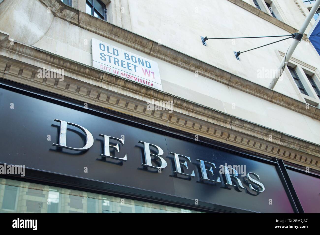 The exterior of De Beers luxury jewellery shop in Old Bond Street