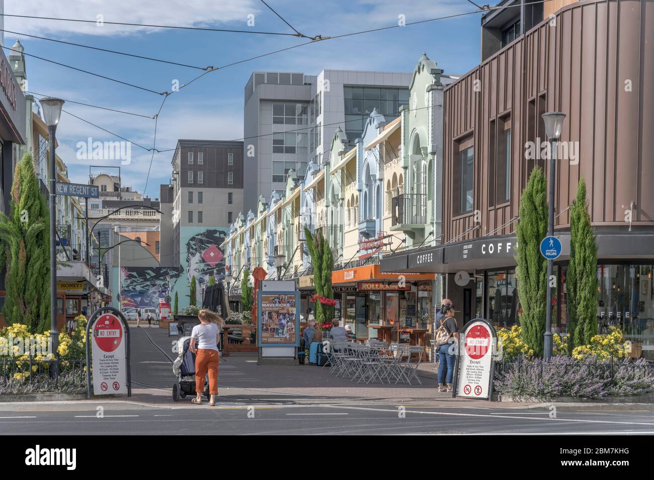 CHRISTCHURCH, NEW ZEALAND  - December 03 2019:  cityscape with traditional looking architectures at New Regent Street pedestrian precinct, post earthq Stock Photo