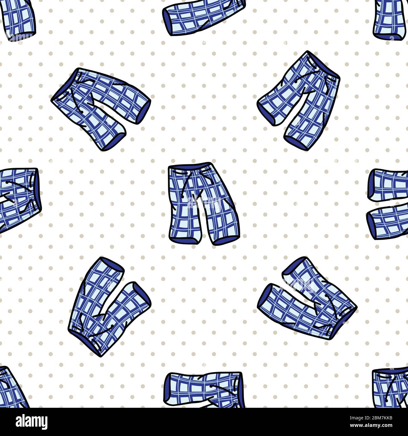 Hand drawn cute bed blue time pajama pants seamless vector pattern