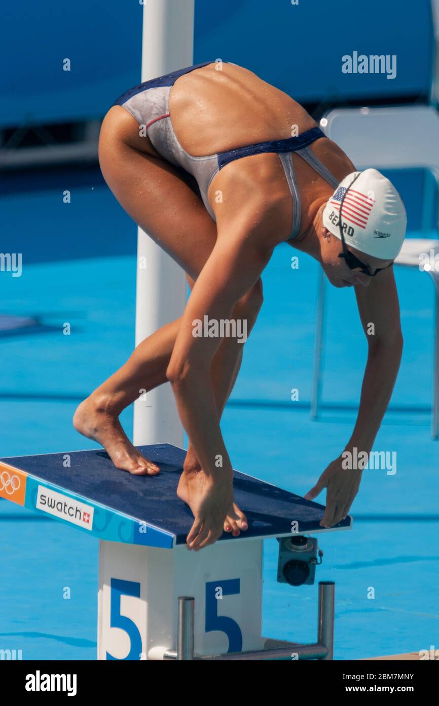 Amanda Beard (USA) competing in the Women's 100 metre breaststroke heats at the 2004 Olympic Summer Games, Athens. Stock Photo
