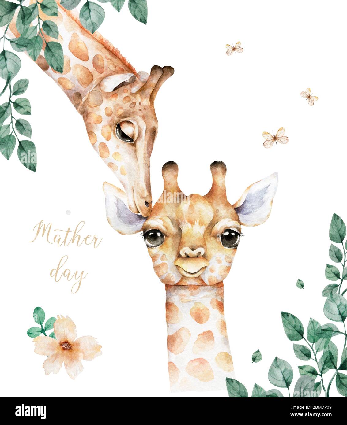 Mother Day Cute Giraffe Mother And Baby With Flower Watercolor Cartoon Giraffe Isolated Tropical Animal Illustration Jungle Exotic Summer Design Stock Photo Alamy