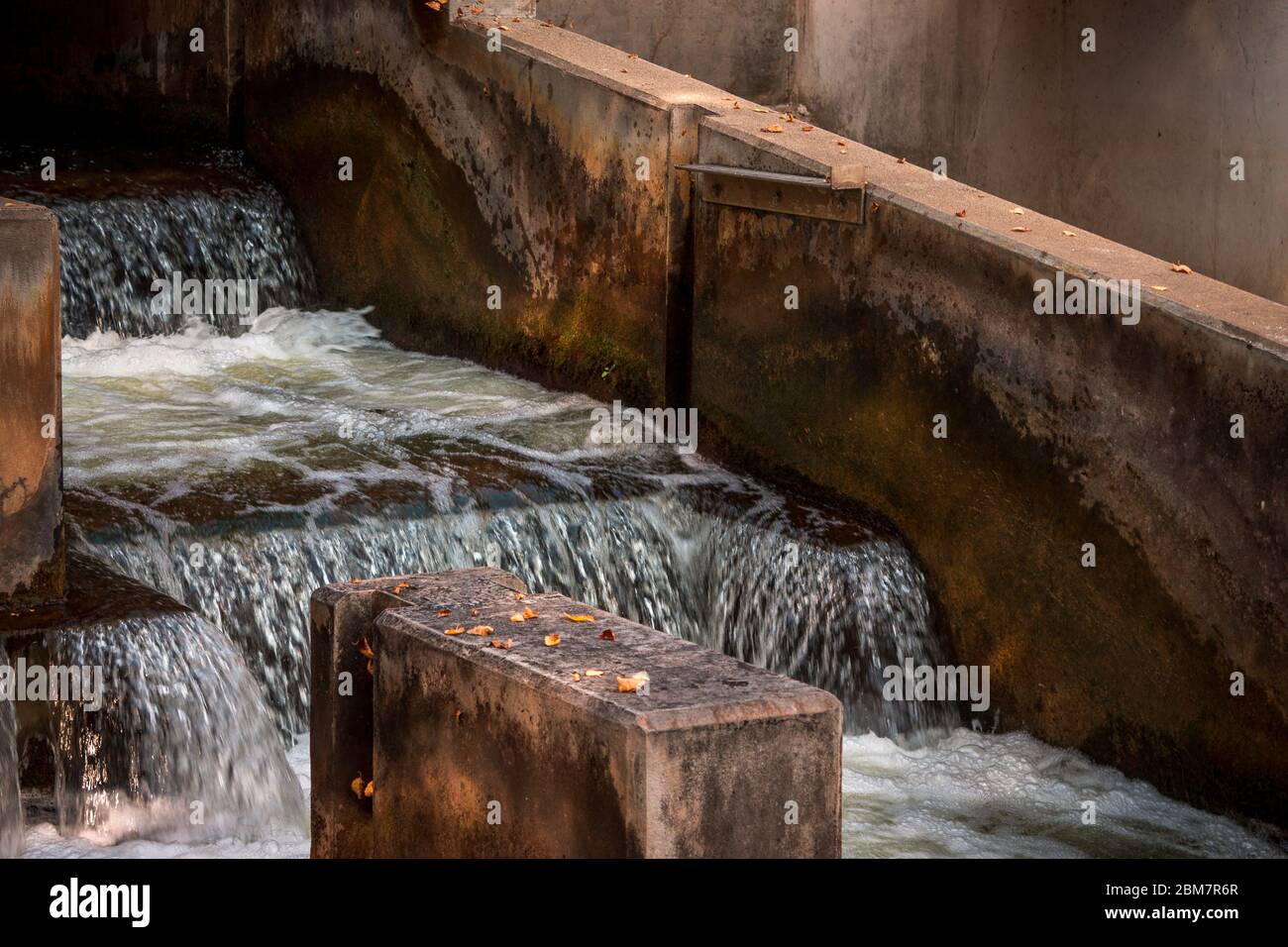 water fall steps at the fish ladder in downtown Grand Rapids Michigan Stock Photo