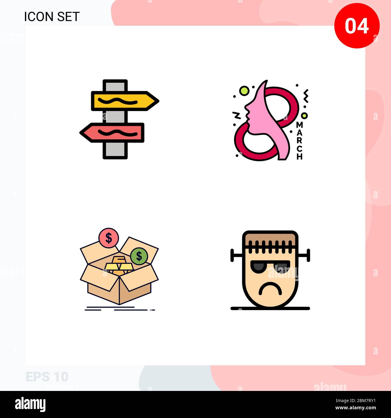 Set of 4 Modern UI Icons Symbols Signs for index, box, ay, symbol