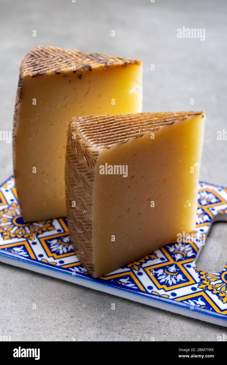 Spanish cheese manchego made from sheep milk close up Stock Photo Alamy