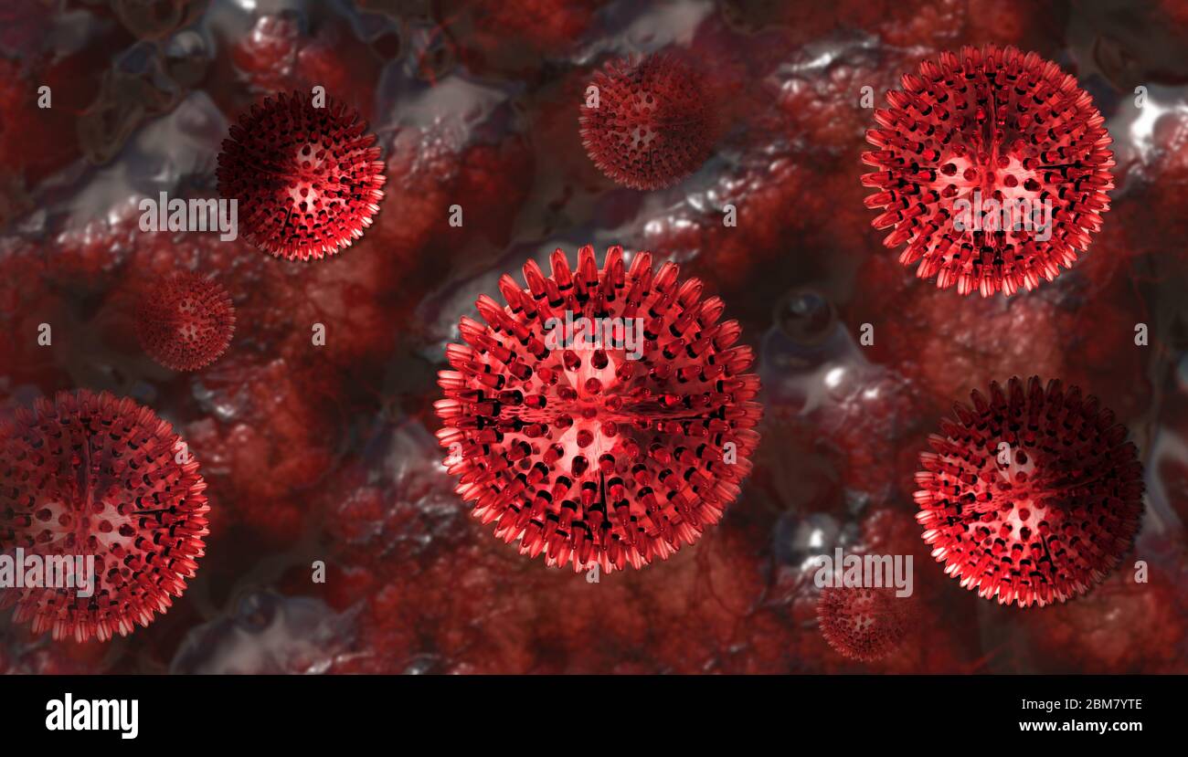 Corona Covid-19 red virus cells Stock Photo