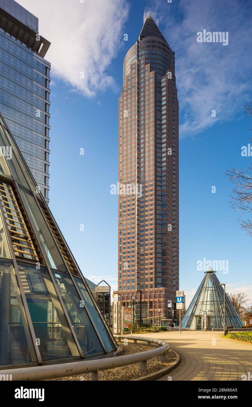 The Messeturm (Trade Fair Tower) in the Westend-Süd district of Frankfurt am Main, Hesse, Germany. Stock Photo