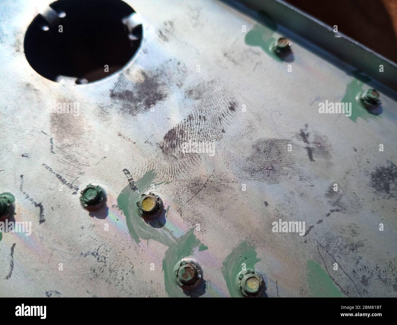 Fingerprints on the steel surface. Fingerprints of dirty hands Stock