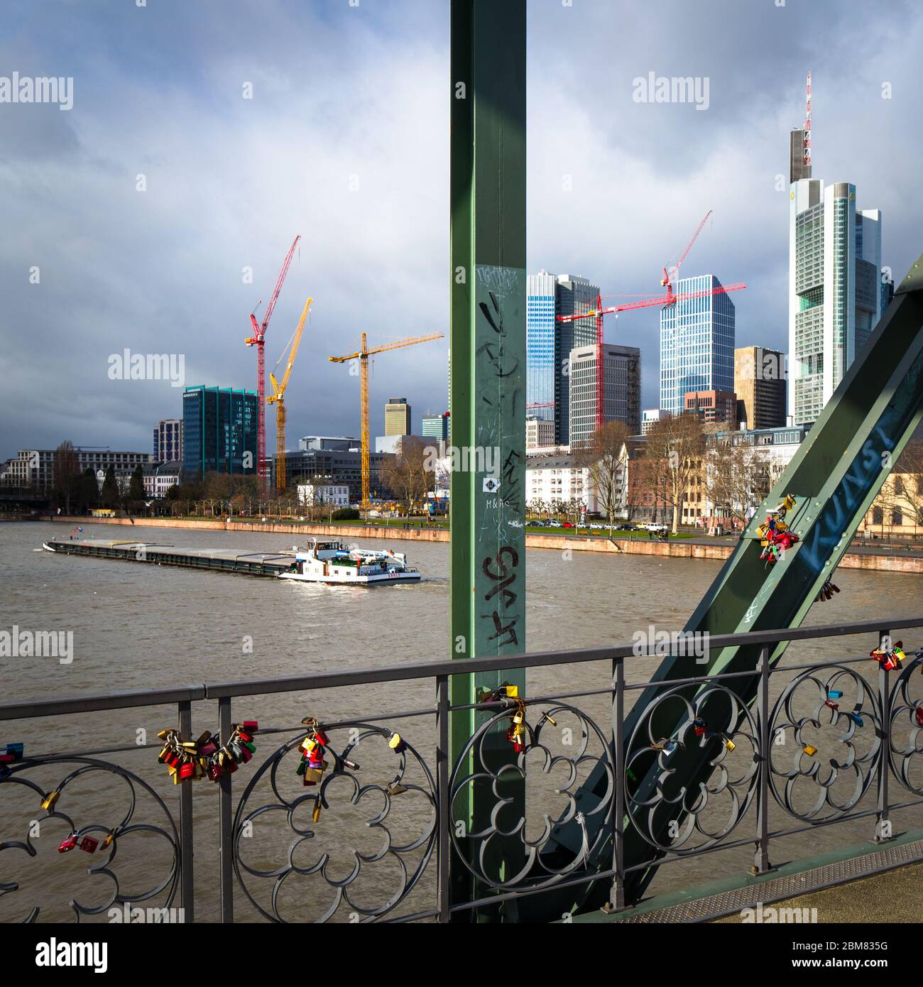 The Eiserner Steg over the Main in Frankfurt, Germany. The Eiserner