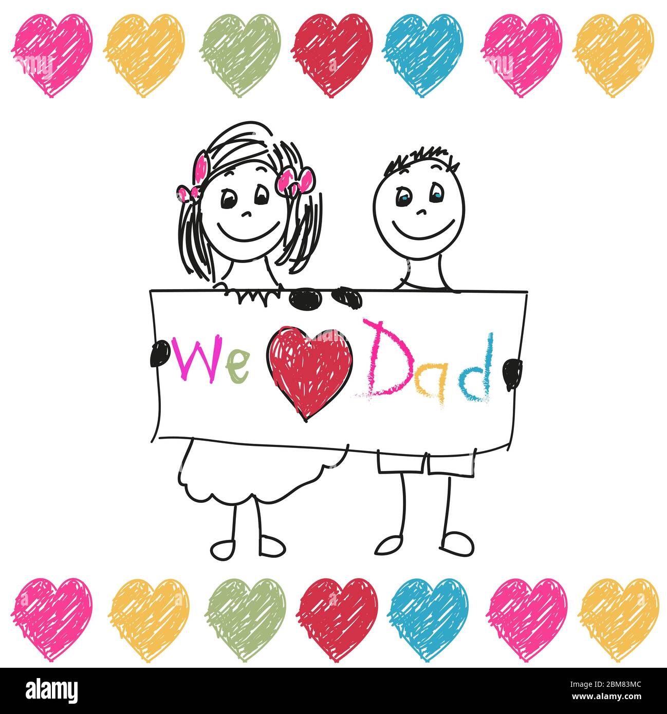 Happy Father S Day Kids Vector We Love You Dad Father S Day Doddle Greeting Card Illustration Stock Vector Image Art Alamy