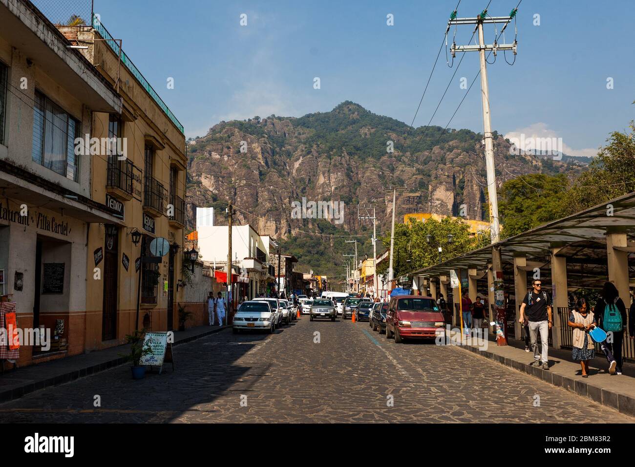 Tepoztlan, Morelos - 11/24/2016: Street of Tepoztlan with beautiful buildings Stock Photo