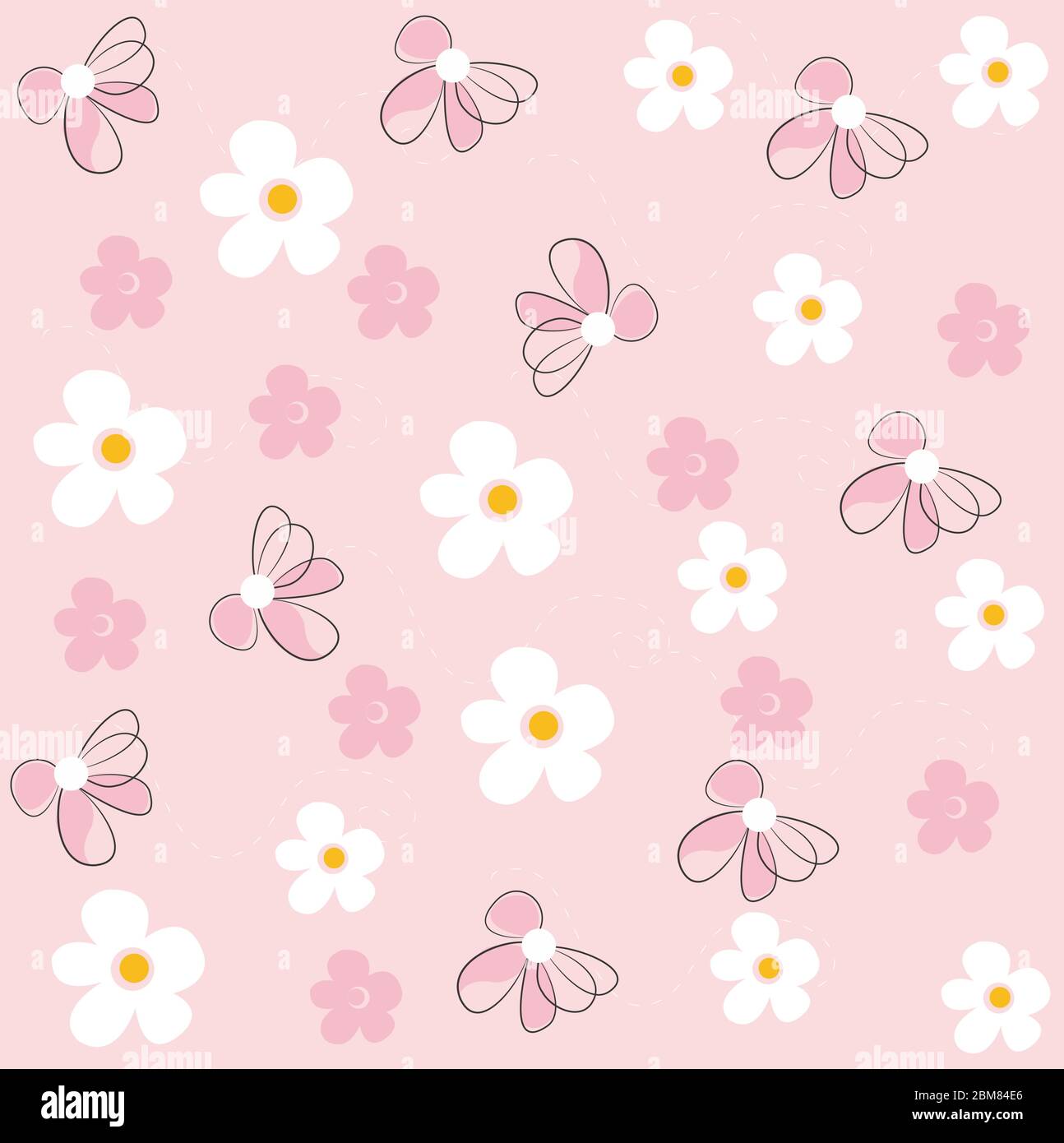 Pink daisy flower field pattern background Stock Vector