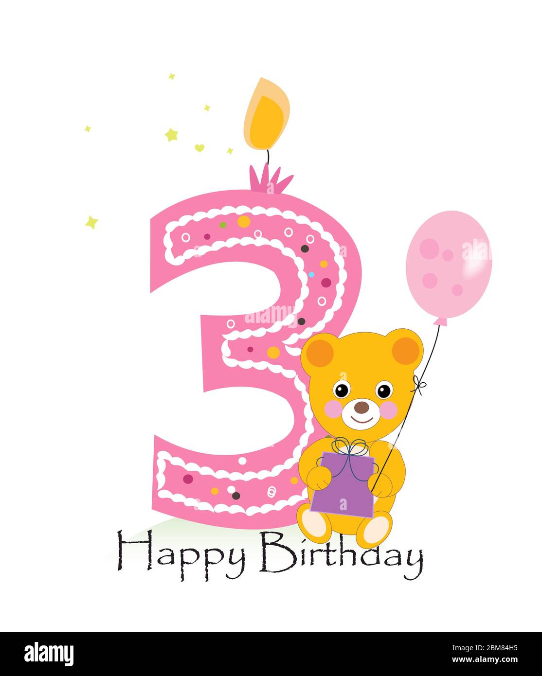 Happy first birthday candle. Baby girl greeting card with fairy tale