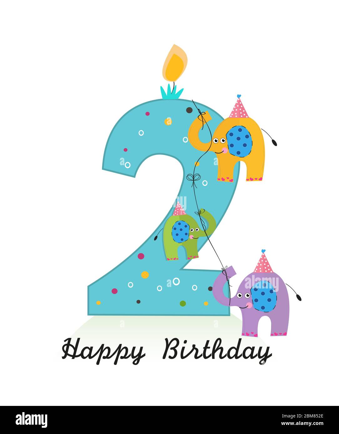 Happy second birthday with elephants baby boy greeting card vector Stock Vector Image & Art Alamy