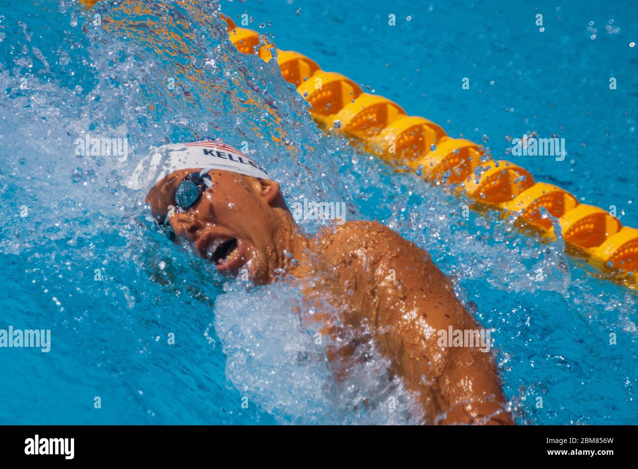 Klete Keller (USA) competes in the  Men's 400 metre freestyle heat at the 2004 Olympic Summer Games, Athens. Stock Photo