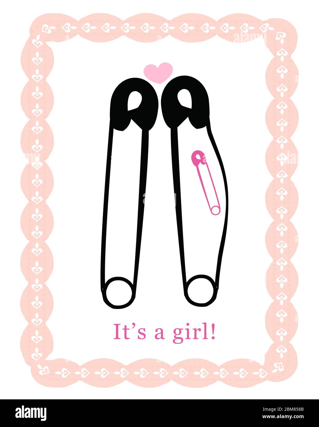Pregnancy announcements with safety pin vector. Baby girl announcement