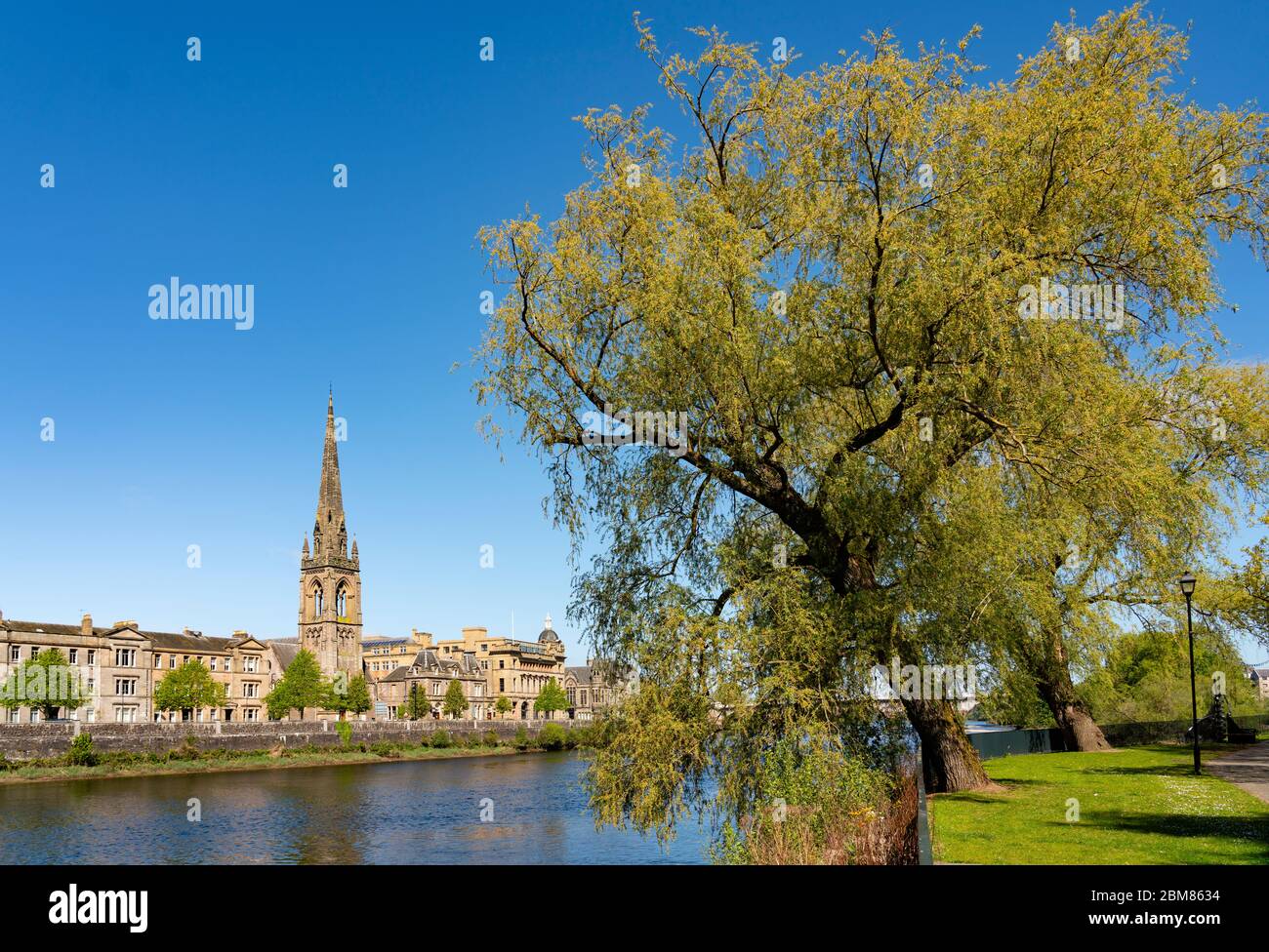 View of city of Perth along Tay Street and River Tay, Perthshire ...