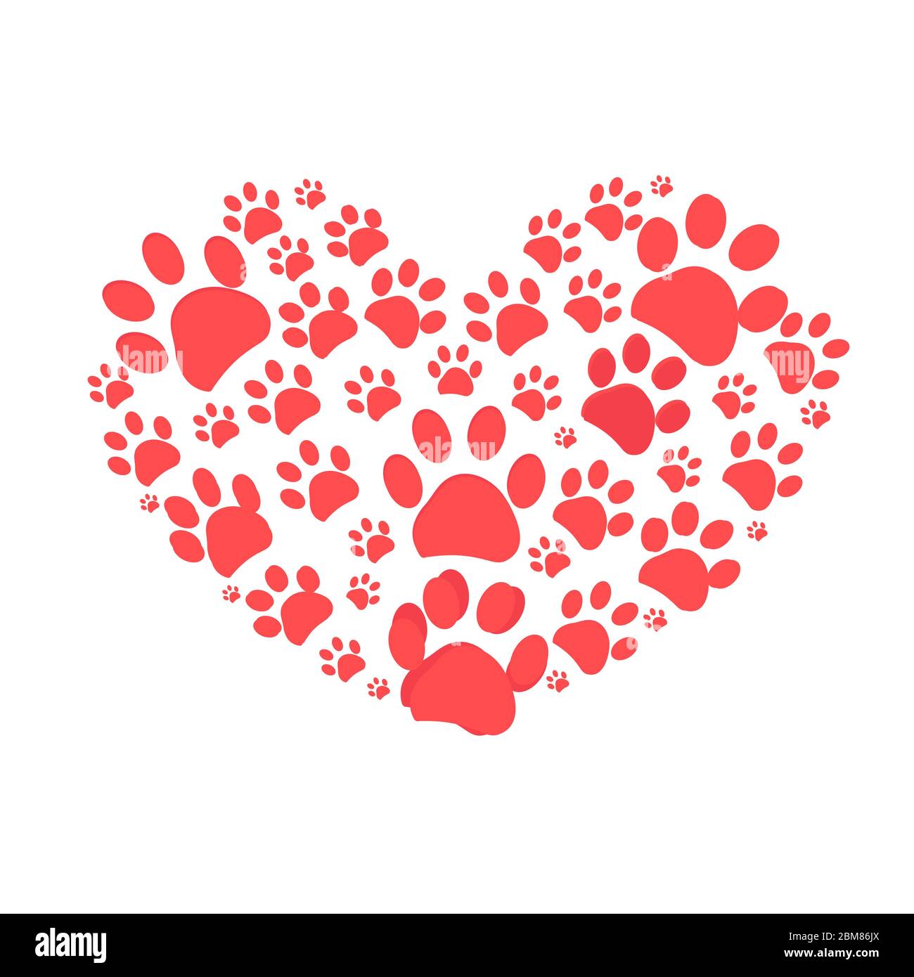 Dog paw print made of red heart vector illustration background Stock ...
