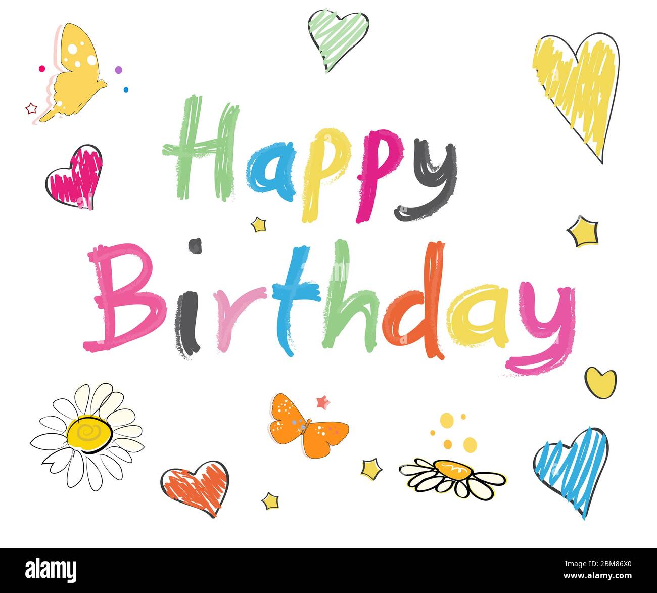 Happy birthday greeting card. '' Happy birthday ''doodle colorful text ...