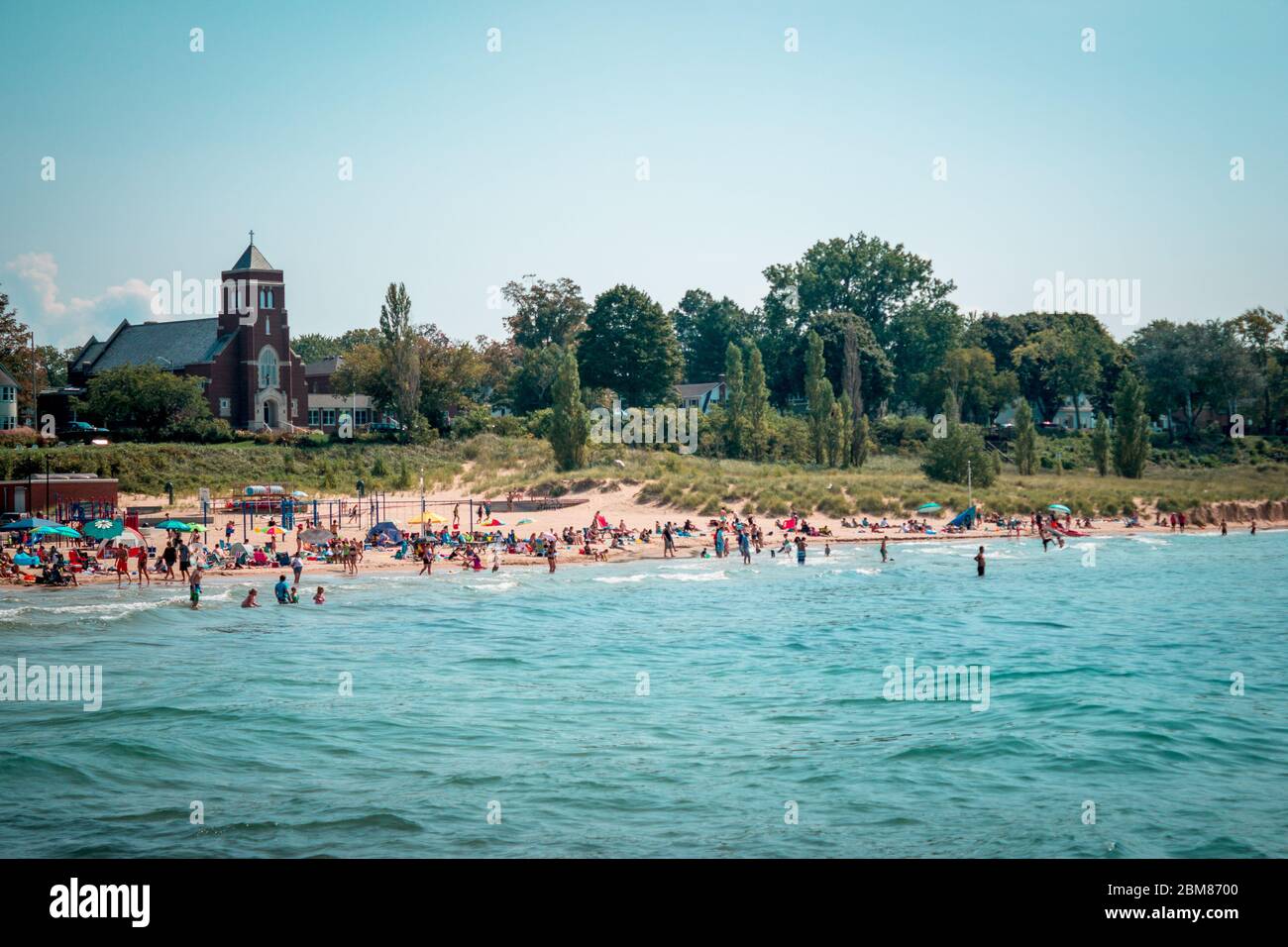 Shot of tourists at the beach in South Haven Michigan Stock Photo