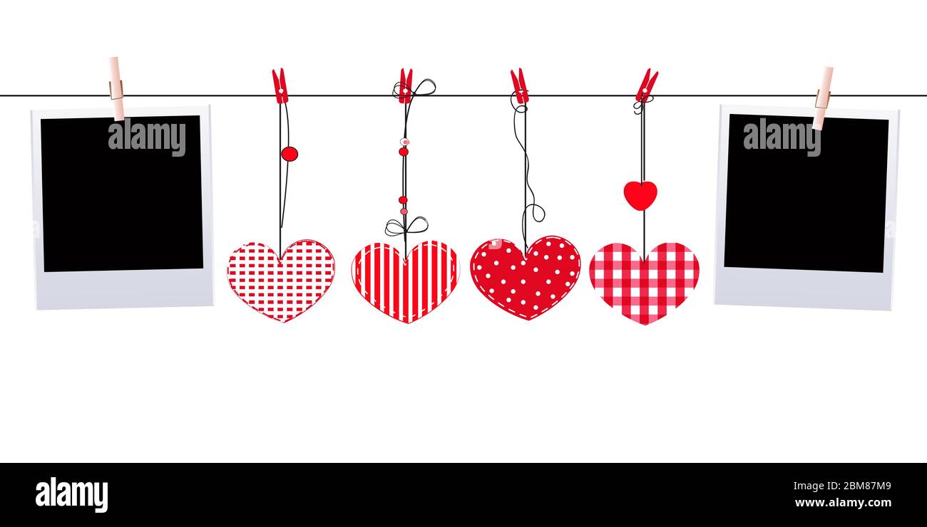Happy Valentines Day card with hanging Love Valentines hearts and blank ...
