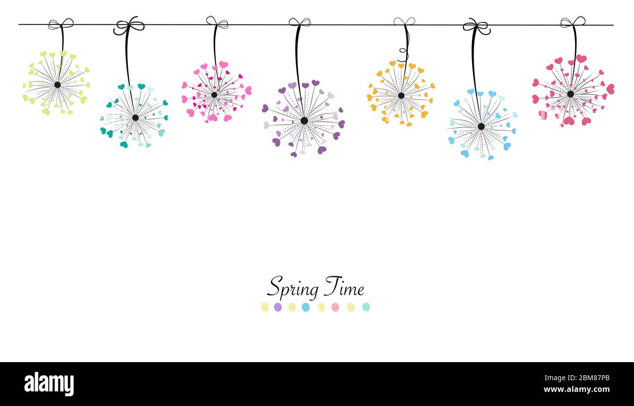 Colorful abstract hanging love dandelion spring time banner background ...