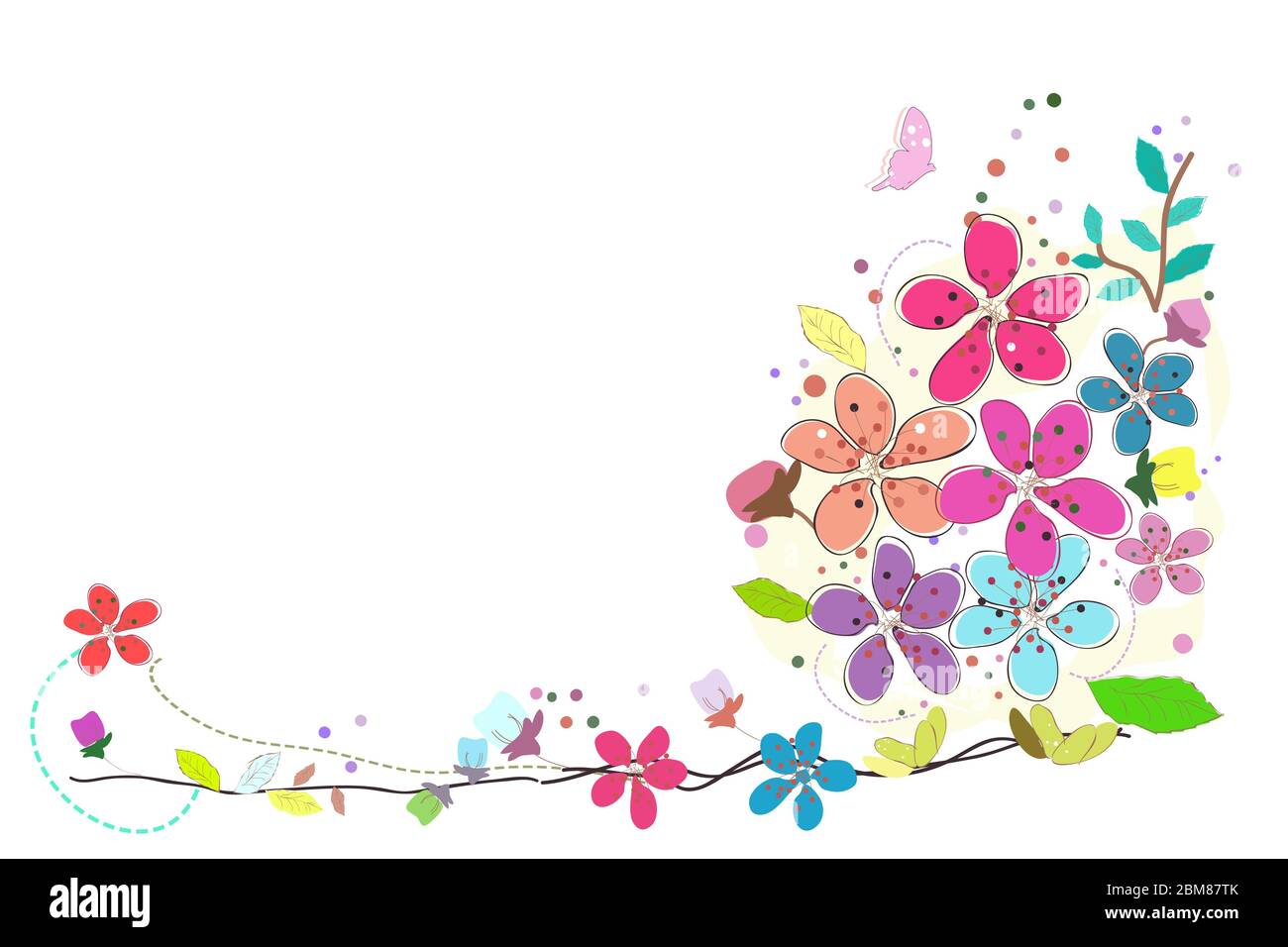 Spring time colorful flowers vector illustration border design ...