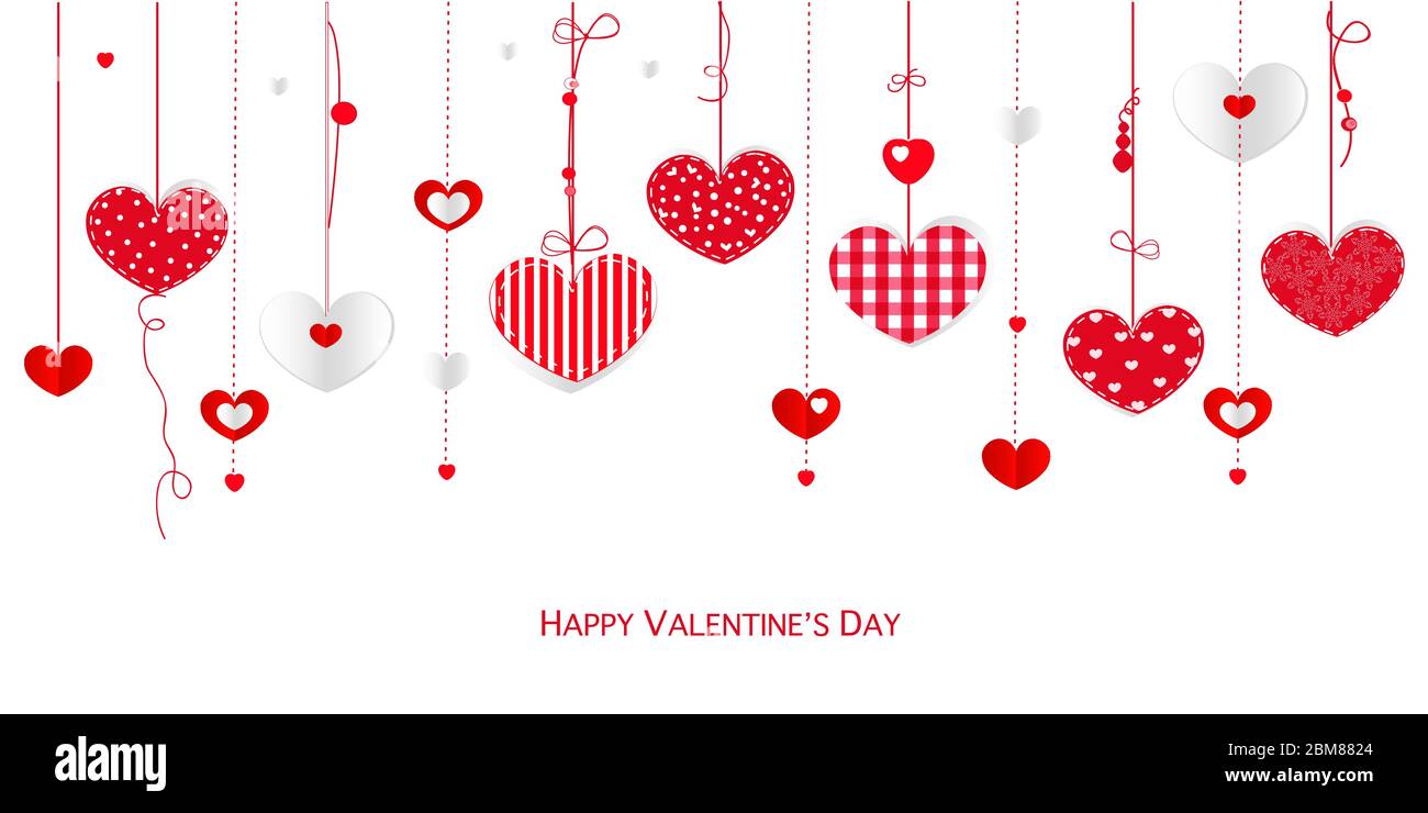 Happy Valentine's day card with border design hanging hearts vector ...