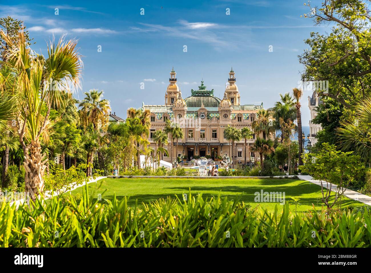Monaco, Monte-Carlo, 02 October 2019: Casino Monte Carlo, main sight of the principality casino surrounded of the green trees, the updated facade Stock Photo