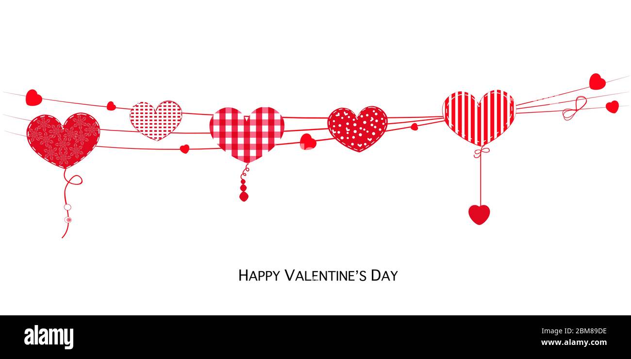 Happy Valentines Day card with hanging Love Valentines hearts banner ...