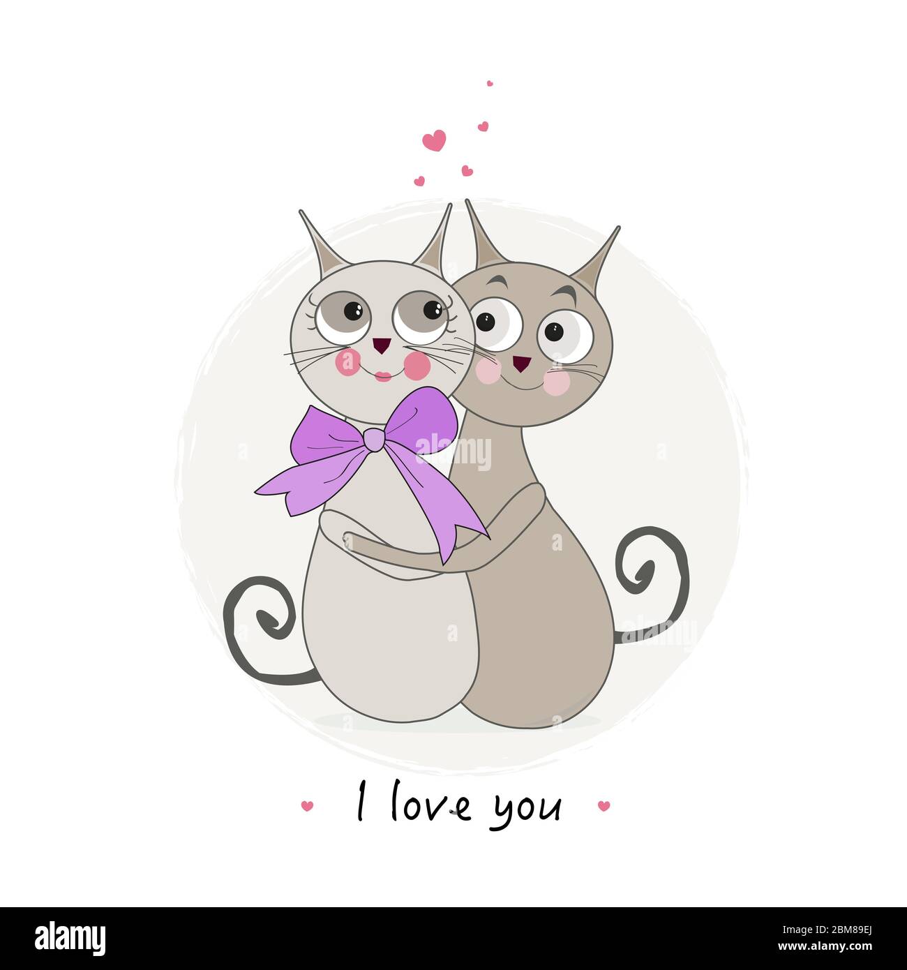 Two Cats in Love. Valentine Day Greeting Card. Vector Illustration
