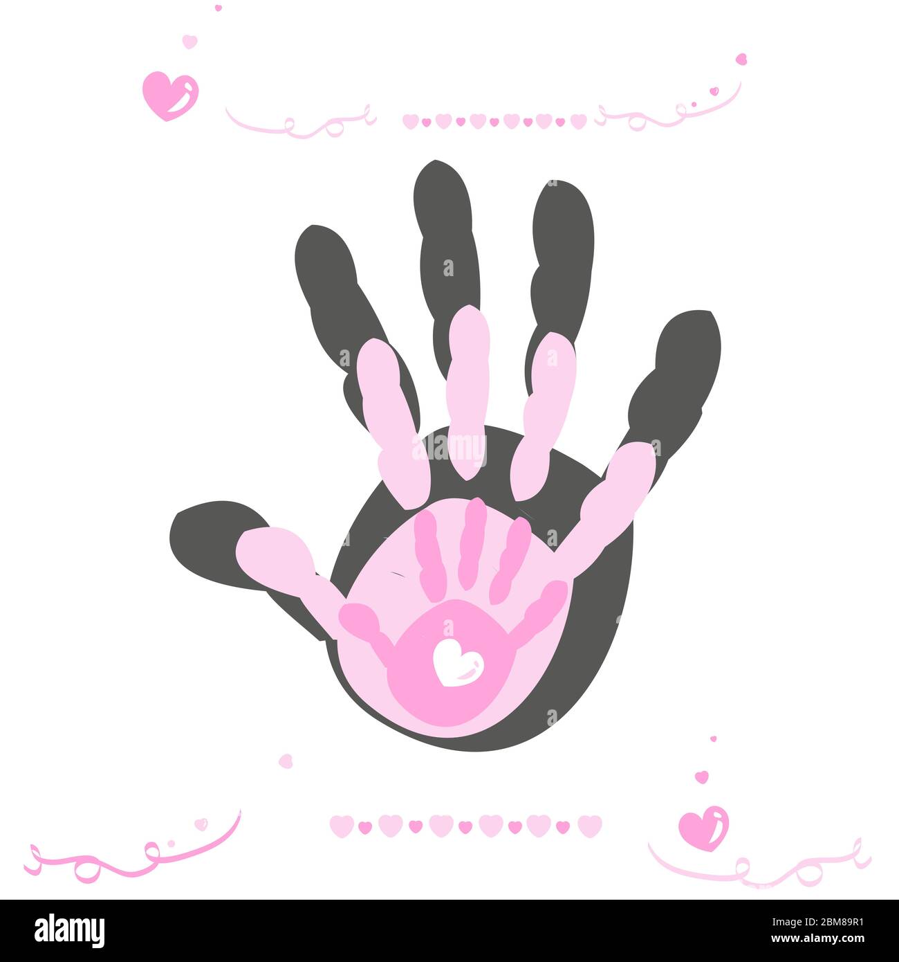 Hand print with baby girl, mother and father vector background Stock ...