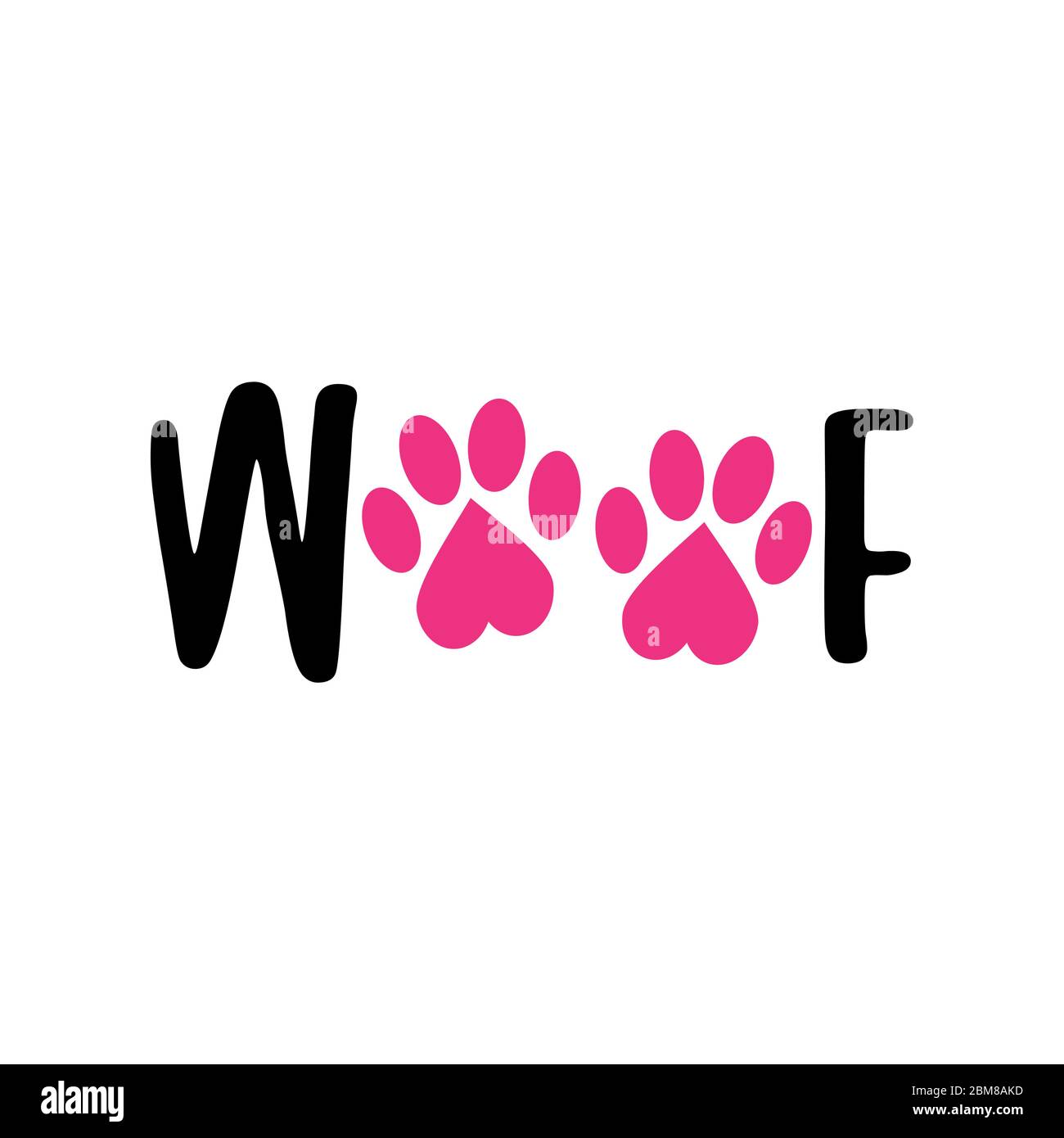 Woof word with dog footprint. funny pet vector saying with puppy