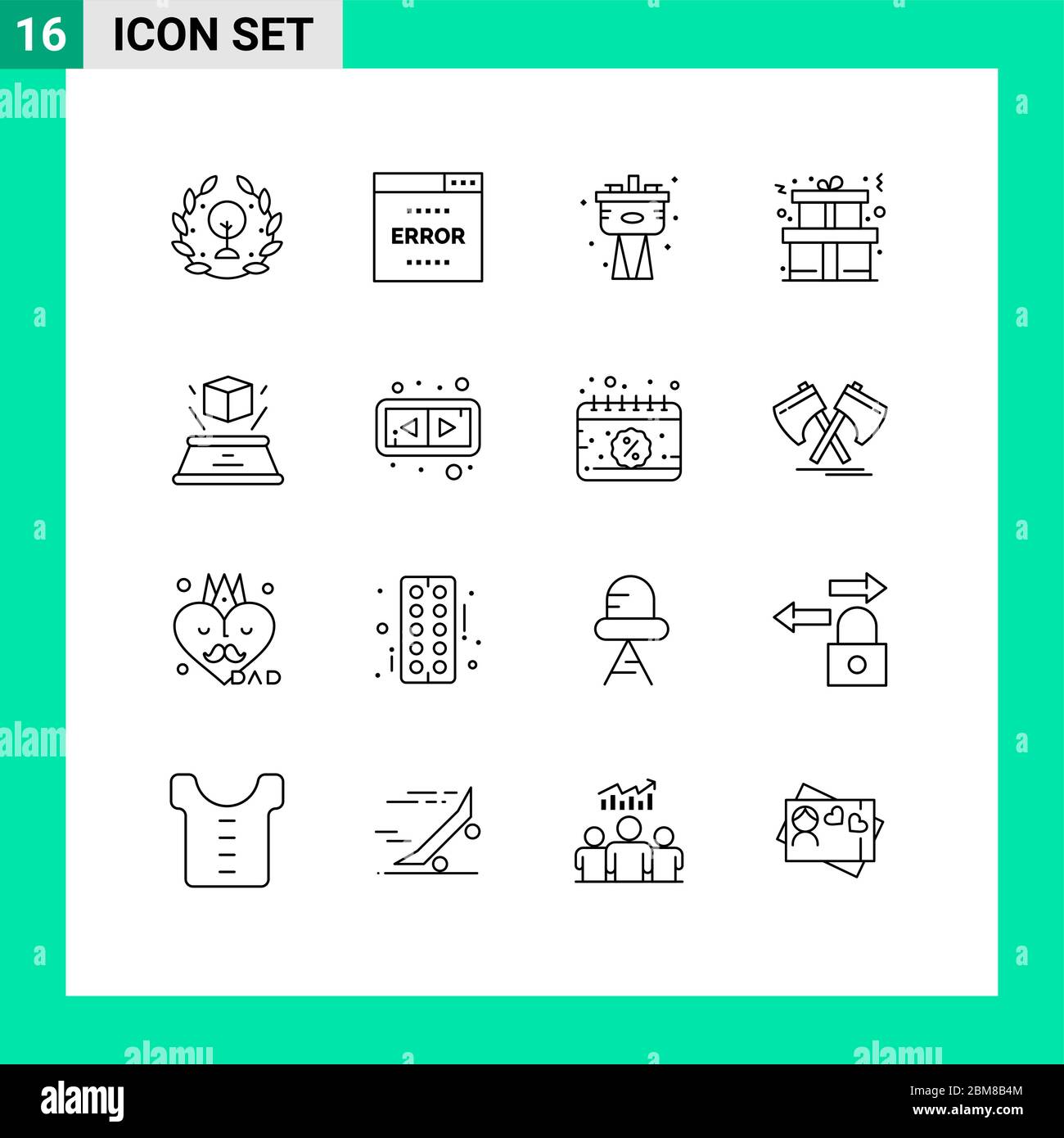 Pictogram Set of 16 Simple Outlines of hologram, present, search, gift, system Editable Vector Design Elements Stock Vector