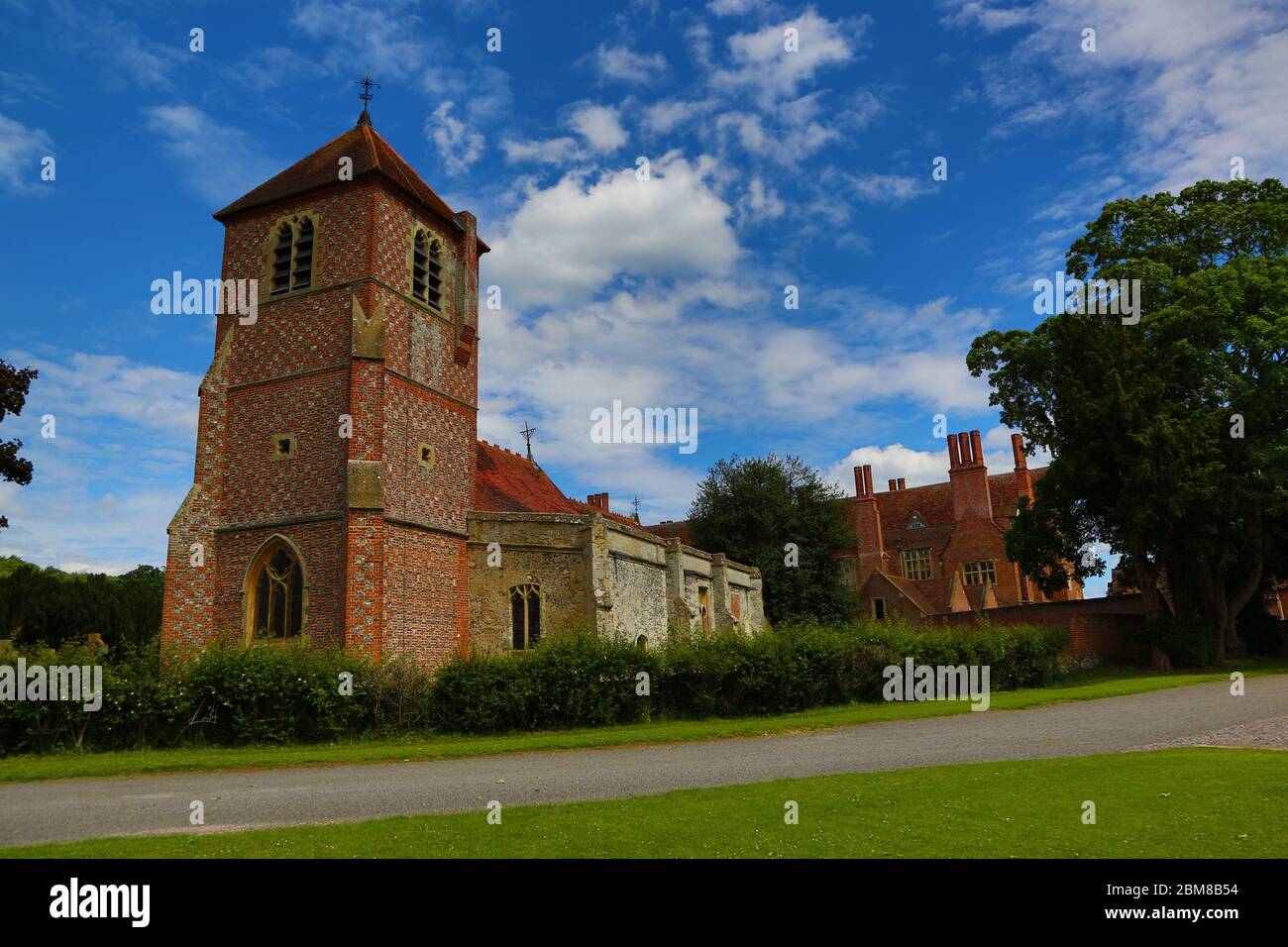 Summer English countryside scene with church Stock Photo