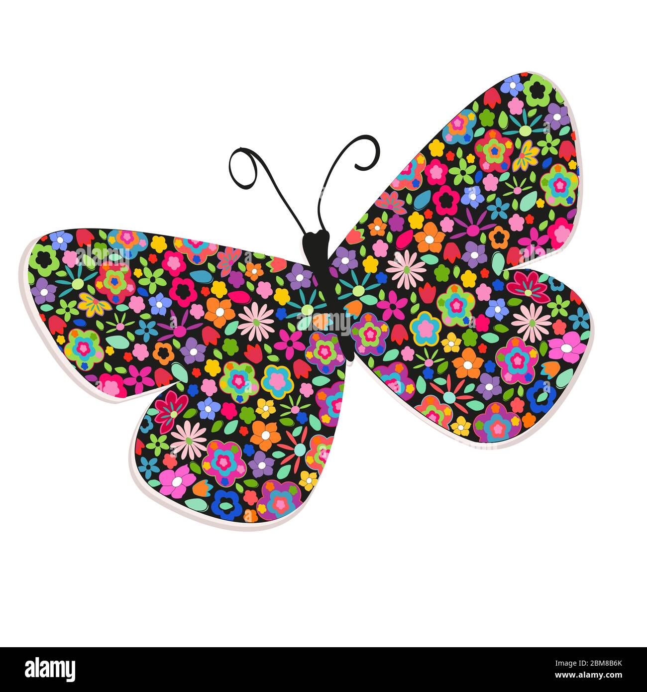 Butterfly with colorful flowers vector background Stock Vector Image ...