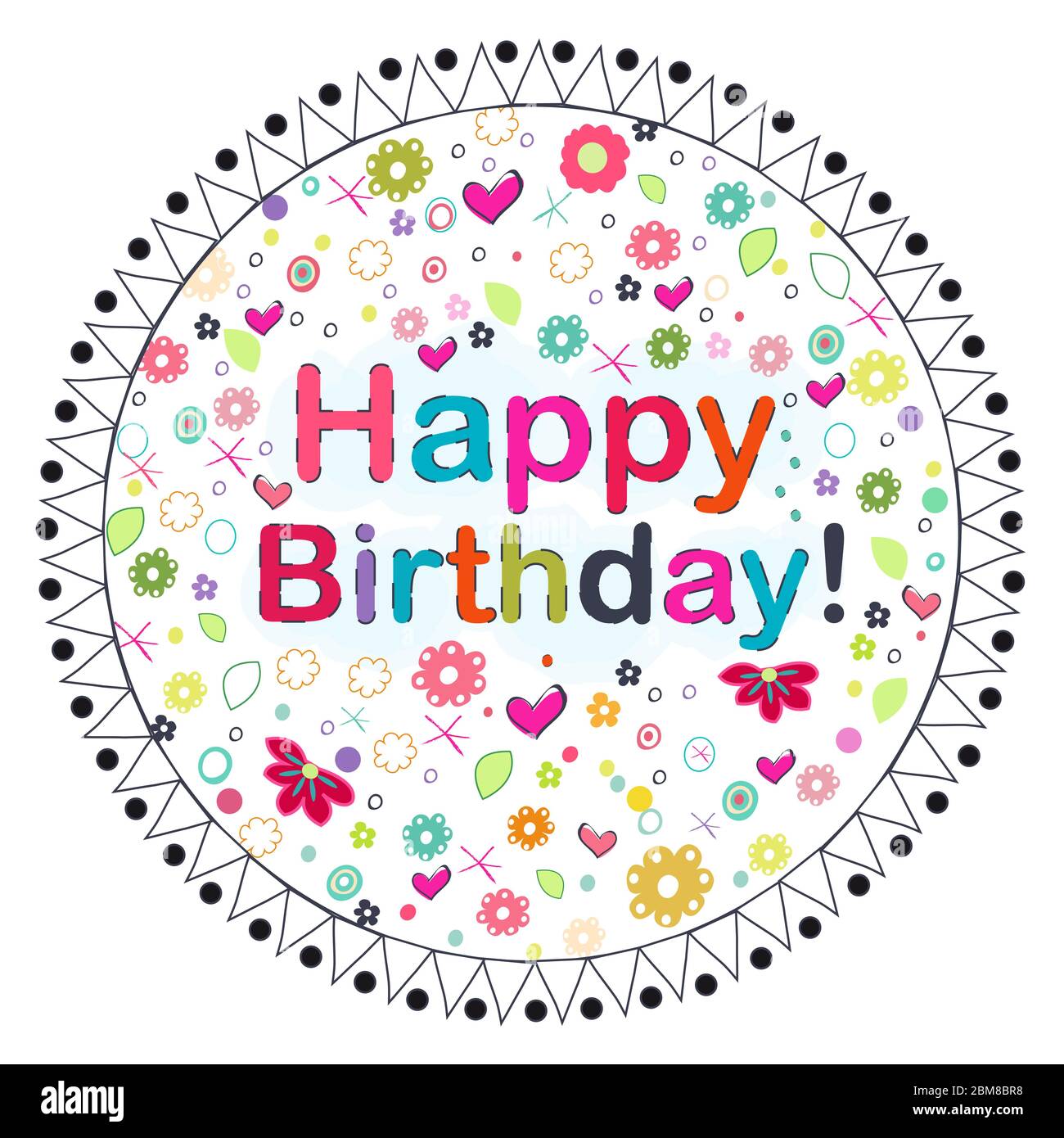 Happy Birthday greeting card with flowers and hearts vector Stock ...