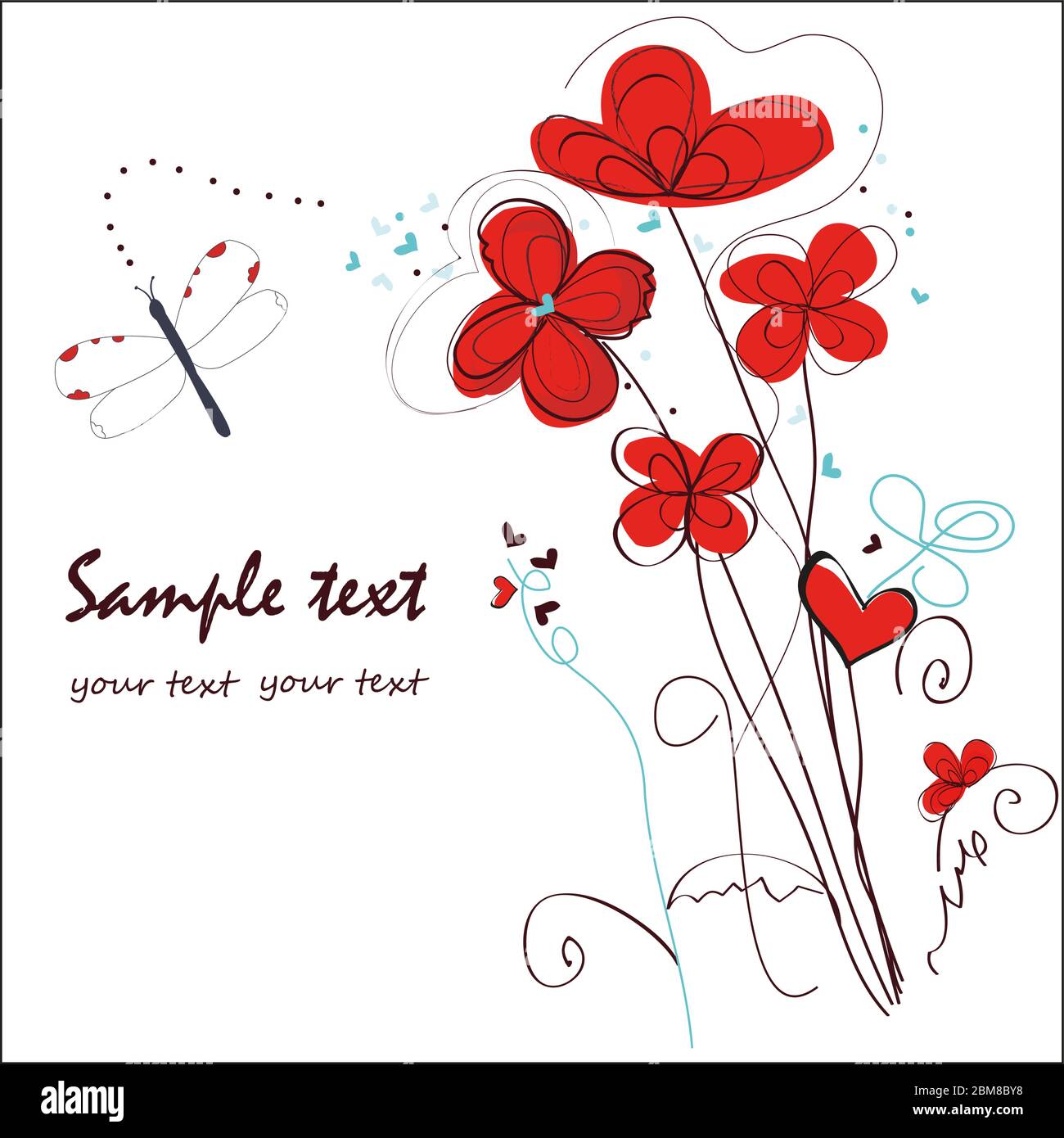 Abstract red floral doodle greeting card Stock Vector Image & Art - Alamy