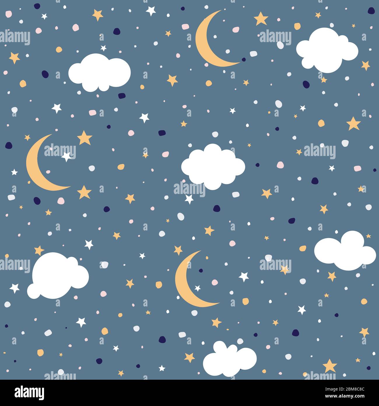 Night sky background stars, clouds and moon vector illustration Stock Vector
