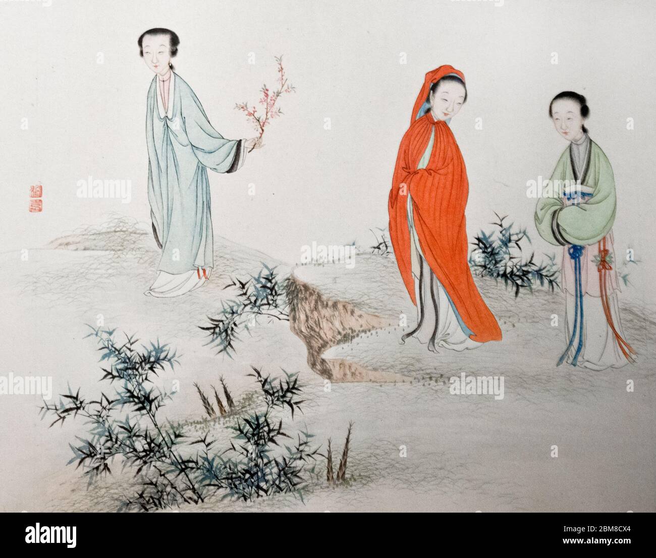 Chinese painting by You Zhao and Wango Gong: 'Female disciples of Sui Yuan', Qing Dynasty. Shanghai Museum, China Stock Photo