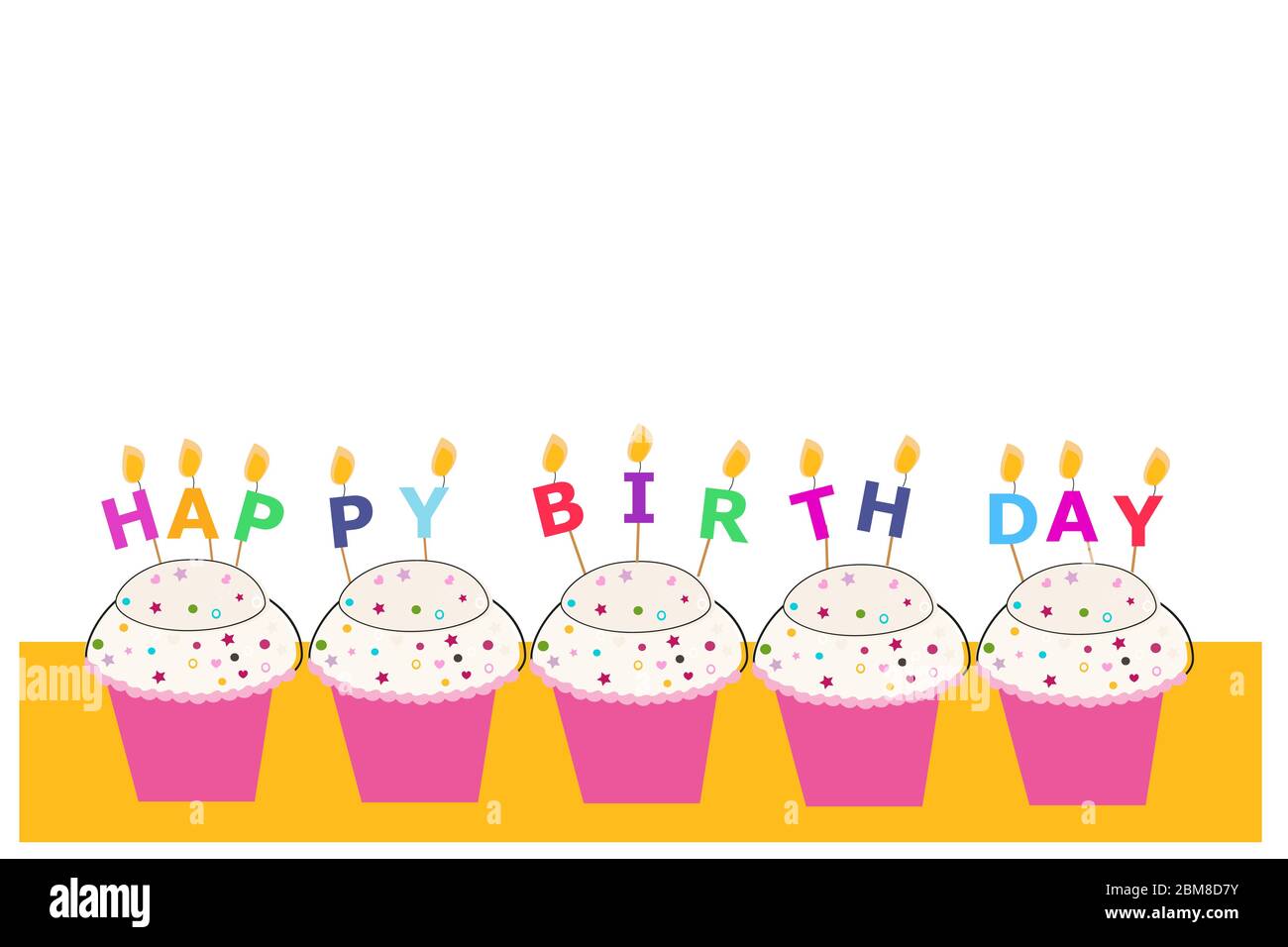Happy birthday greeting card with cupcakes and candles Stock Vector ...